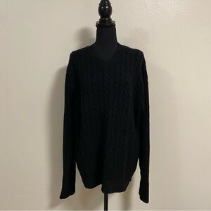 J. Crew Sweater Men’s Size XL Black Cashmere V neck cable knit Sweater